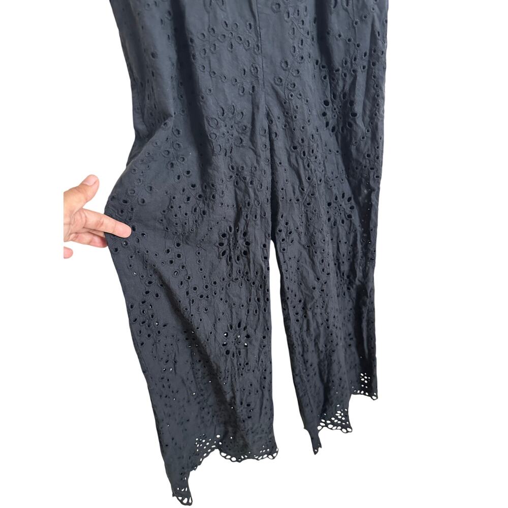 Nightcap Clothing Apron Jumpsuit in Black size 2/S Eyelet Flutter Sleeve - Picture 6 of 16